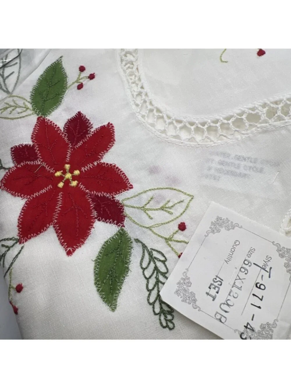 Distinctive Table Linens Christmas Tablecloth Poinsettia Applique 66x120